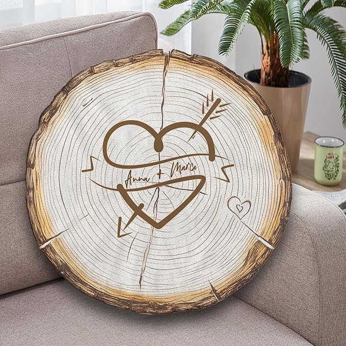 Couple Wood Shaped Ugly Plush Pillow - Love Pillows, Custom Name Decorative Throw Pillow for Room Decor Sofa Chair, Couple Gifts Anniversary Wedding Birthday Gift for Him Her