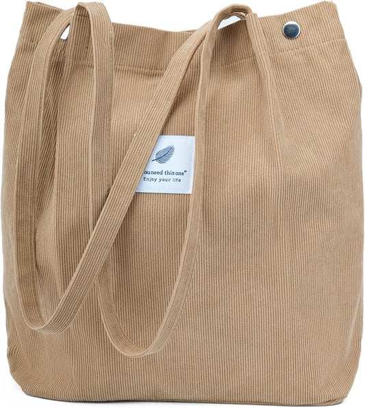 Corduroy Tote Bag Cute Tote Bags for Women Shoulder Bag with Inner Pocket for Work Beach Travel and Shopping Grocery