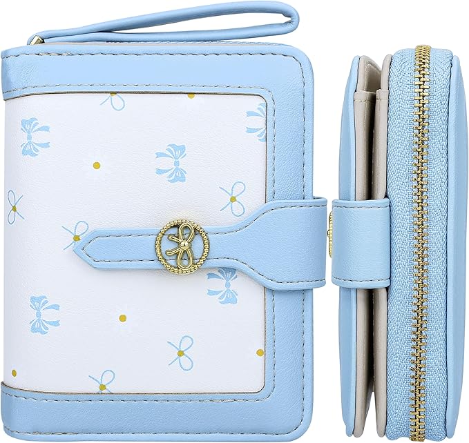 Womens Wallet Cute Small Wallets for Women Blue Coquette Bow Women's Wallet Kawaii Card Wallets for Women Ladies Bow Stuff