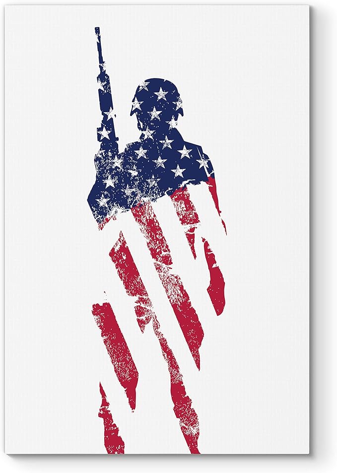 Renditions Gallery Canvas Military Wall Art Paintings & Prints Artwork American Faded Veteran Victory Modern Glam Patriotic Canvas Decorations for Bedroom Office Kitchen - 30"x40" LT25