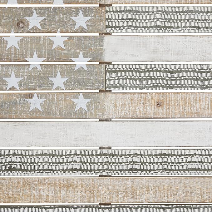 Deco 79 Wood American Flag Home Wall Decor Wall Sculpture, Wall Art 38" x 2" x 26", White