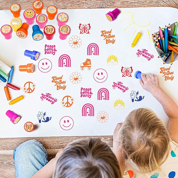 Groovy 70s Stamps for Kids, Themed Groovy 70s Birthday Party Favors Decorations Supplies 12PCS Groovy Self-Inking Stampers Classroom Gifts Cute for Boys Girls Rewards Birthday Party Gifts Ideas