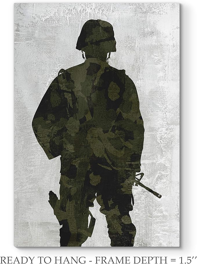 Renditions Gallery Canvas Military Wall Art Modern Paintings & Prints Decorations Fierce American Marine Abstract Green Black Patriotic Artwork for Bedroom Office Kitchen - 16"x20" LT25