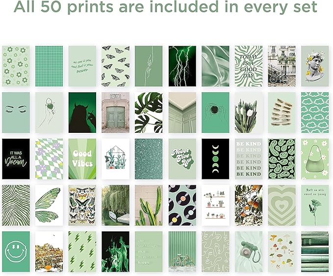 HAUS AND HUES Green Wall Collage Kit 50 Poster Pictures For Teens Aesthetic Wall Art Dark Green (Set)