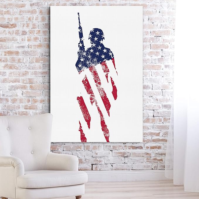 Renditions Gallery Canvas Military Wall Art Paintings & Prints Artwork American Faded Veteran Victory Modern Glam Patriotic Canvas Decorations for Bedroom Office Kitchen - 16"x20" LT25