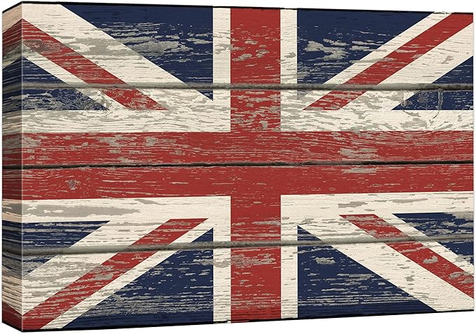 wall26 Canvas Print Wall Art United Kingdom British Flag on Vintage Retro Wood Panels Pop Culture Cultural Digital Art Modern Art Traditional Colorful for Living Room, Bedroom, Office - 16"x24"