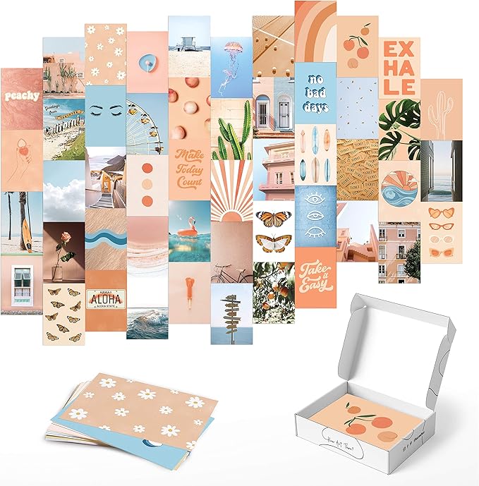 HAUS AND HUES Peach Photo Collage Kit - Wall Aesthetic Collage Kit for Teens (Set of 50)