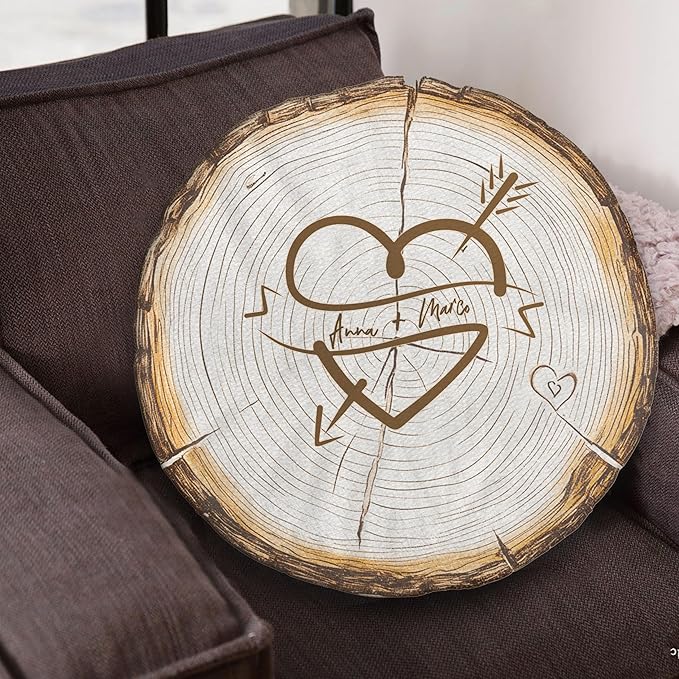 Couple Wood Shaped Ugly Plush Pillow - Love Pillows, Custom Name Decorative Throw Pillow for Room Decor Sofa Chair, Couple Gifts Anniversary Wedding Birthday Gift for Him Her
