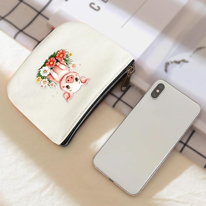 Pig Coin Purse Pouch Bag Holder for Teens Girls Women Kids, Pig Lovers Gifts Stuff Decor, Small Mini Purse Coin Card Key Headset Lipstick!