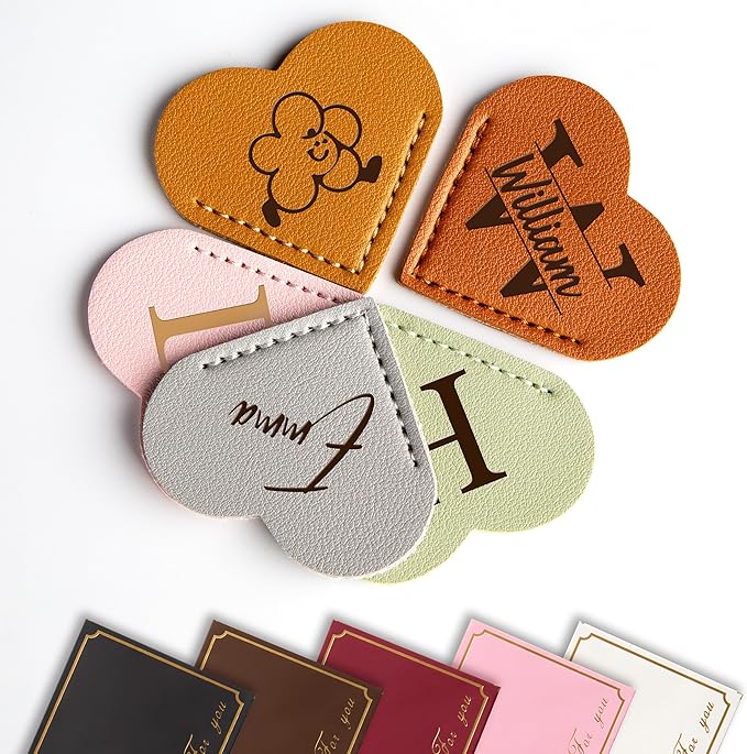 Personalized Leather Heart Bookmark with Name & Initial Engraving, Custom Corner Page Marker for Book Lovers, Teachers, Students, Women Gifts, Handmade Reading Accessories