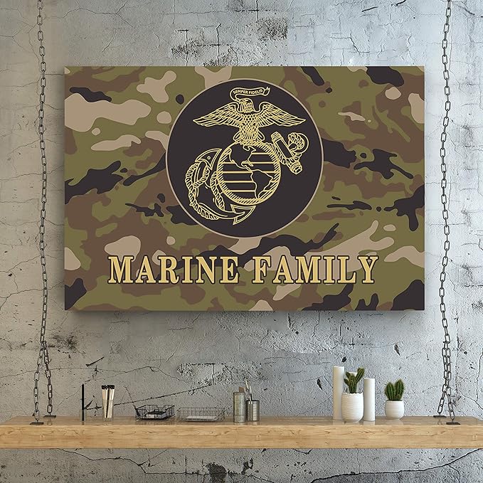 Renditions Gallery Nature Military Wall Art Home Paintings & Prints Artwork Fierce American Marine Crest Modern Patriotic Modern Decorations for Bedroom Office Kitchen - 16"x20" LT25