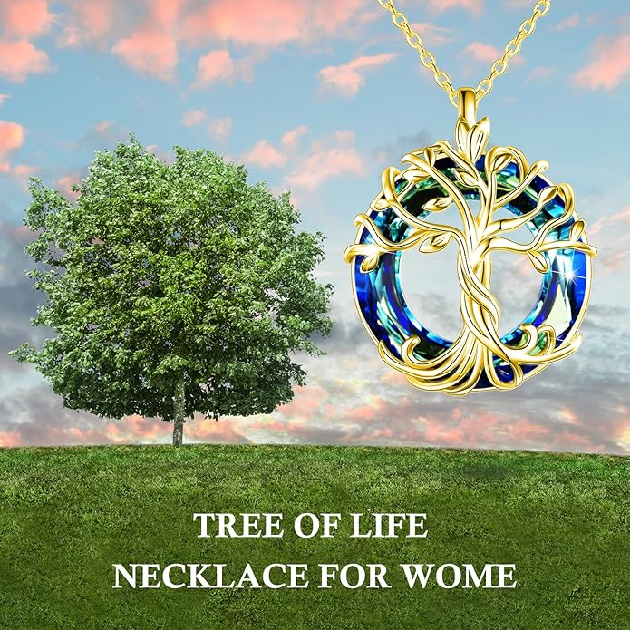 TOUPOP Tree of Life Necklace 925 Sterling Silver Family Tree Pendant Austrian Crystal Jewelry Valentines Day Birthday Gifts for Women Mom Wife Her