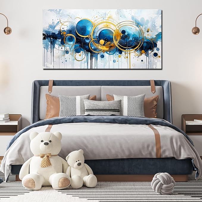 JKWALL77 Big Abstract Canvas Wall Art for Living Room - Blue Modern Wall Decor Ready to Hang Size 29" x 59"