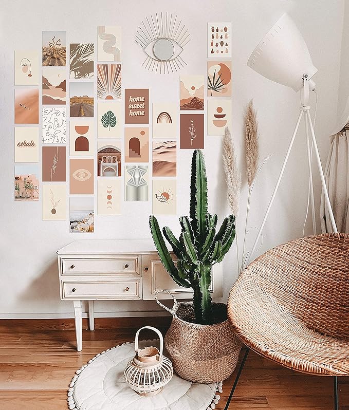HAUS AND HUES Boho Print - Aesthetic Wall Collage Kit for Bedroom - Boho Wall Art - Set of 30 Unframed Prints