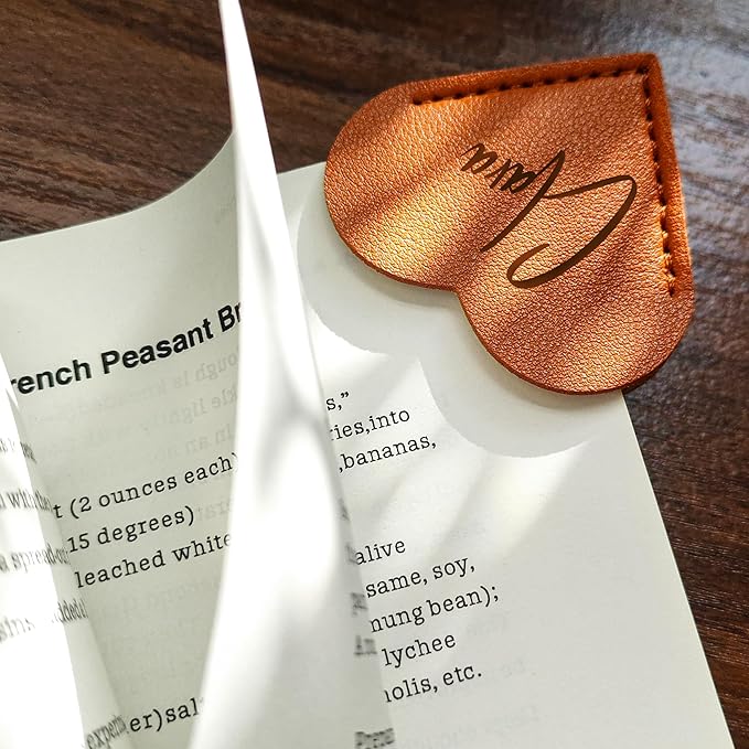 Personalized Leather Heart Bookmark with Name & Initial Engraving, Custom Corner Page Marker for Book Lovers, Teachers, Students, Women Gifts, Handmade Reading Accessories