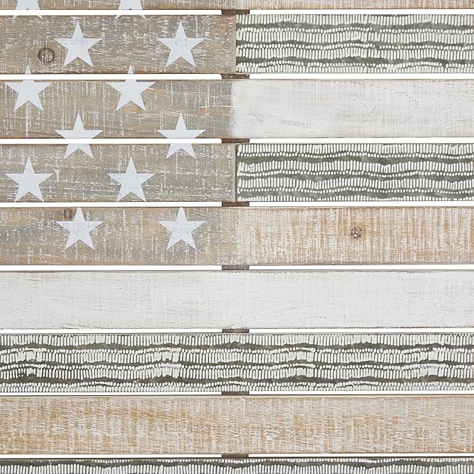 Deco 79 Wood American Flag Home Wall Decor Wall Sculpture, Wall Art 38" x 2" x 26", White
