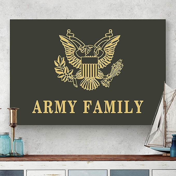 Renditions Gallery Canvas Nationalist Wall Art Paintings & Prints Artwork Golden American Army Crest Modern Patriotic Canvas Military Decorations for Bedroom Office Kitchen - 30"x40" LT25