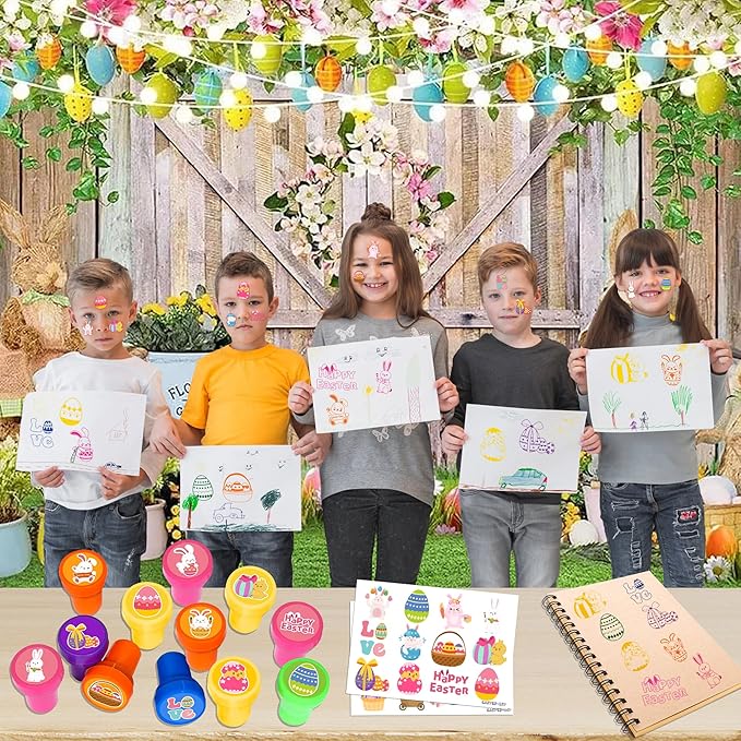 36PCS Easter Party Favors - 24PCS Temporary Tattoos & 12PCS Stamps - Ideal Spring Egg Bunny Themed Birthday Card Decorations Supplies Goodie Bag Cute Rewards for Boys Girls Classroom Gifts Prizes