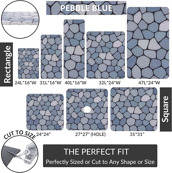 ENKOSI Loofah Non-Slip Shower and Bath Mat - Soft Cushioned Comfort - No Suction Cups for Smooth or Textured Tubs - Fast Draining - Safety for Bathroom, Family, Kids, and Elderly (24x16 Pebble Blue)