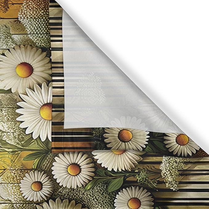 Ambesonne Farmhouse Kitchen Curtains, Summer Modern Cottagecore Daisy Floral with Spuds and Lines Print, Window Drapes 2 Panel Set for Kitchen Cafe Decor, 55" x 36", Yellow Reseda Green and Beige