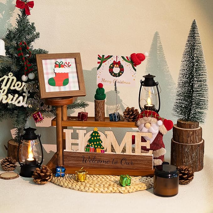 48 Pcs Christmas Tiered Tray Decor Interchangeable Seasonal Home Decor Wooden Signs 17 Themes Thanksgiving Tiered Tray Decorations Set Year Round Holiday Decoration for Home