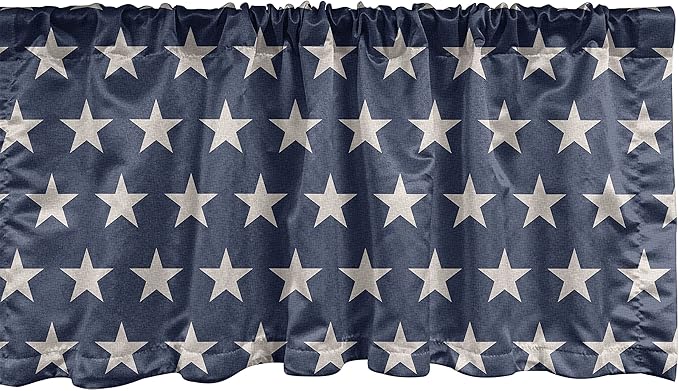 Ambesonne Star Window Valance Pack of 2, Patriotic Star of The American Flag Independence Themeds of Freedom, Rod Pocket Curtain Valances for Kitchen Bedroom, 54" X 18", Blue Night