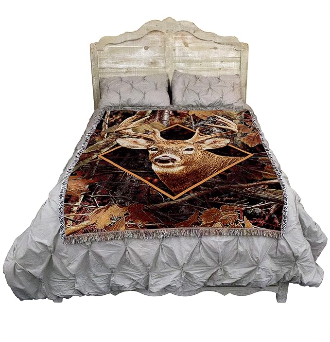 Pure Country Weavers Deer in Camo Blanket by Greg Giordano - Wildlife Lodge Cabin Gift Tapestry Throw Woven from Cotton - Made in The USA (72x54)