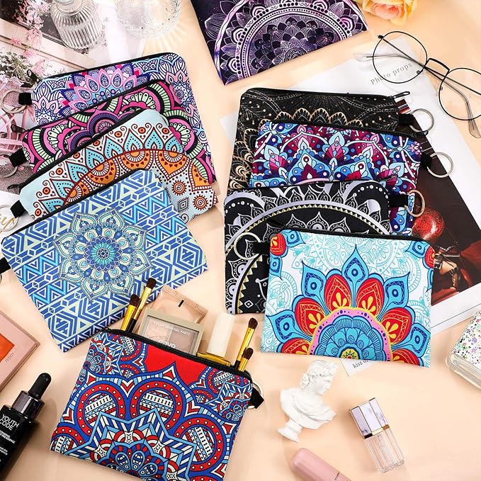 10 Pieces Small Coin Purse Boho Change Purse Pouch Mini Wallet Coin Bag with Zipper Exquisite Present for Women Girls on Valentine's Day