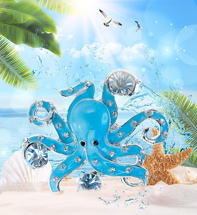 CoTa Global Octopus Sparkling Fridge Magnet - Blue & Silver Rhinestone Decor, Ocean Decor Cute Magnets for Whiteboard, Locker Accessories & Office - 2 Inches