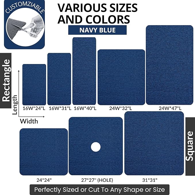 Enkosi Loofah Non-Slip Shower Mat - Shower Floors, Bathtub, Bathrooms, Wet Areas - Cushioned Bath Mat with Drain Holes - Quick Dry PVC, Secure Safety Pad Without Suction Cups (32x24 Navy)