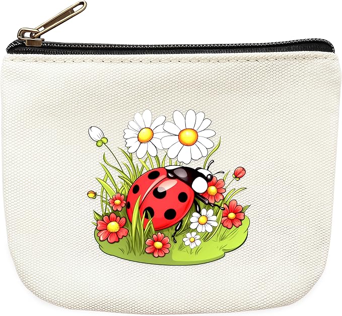 Ladybugs Coin Purse Pouch Bag Holder for Teens Girls Women Kids, Ladybugs Lovers Gifts Stuff Decor, Small Mini Purse Coin Card Key Headset Lipstick!