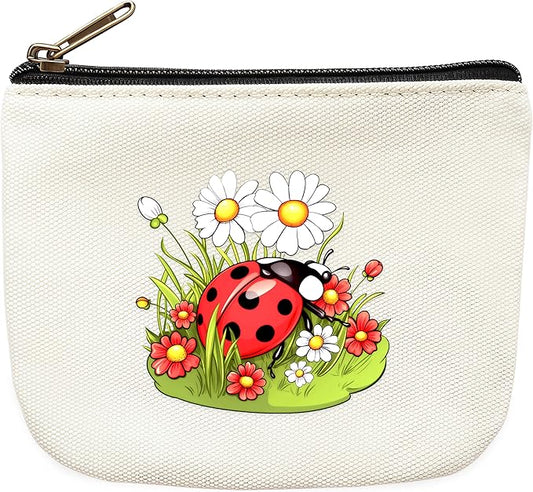 Ladybugs Coin Purse Pouch Bag Holder for Teens Girls Women Kids, Ladybugs Lovers Gifts Stuff Decor, Small Mini Purse Coin Card Key Headset Lipstick!