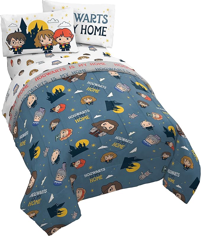 Harry Potter is My Home 5 Piece Full Bed Set - Bedding Features Harry, Ron, Hermoine, Hagrid, and Dumbledore