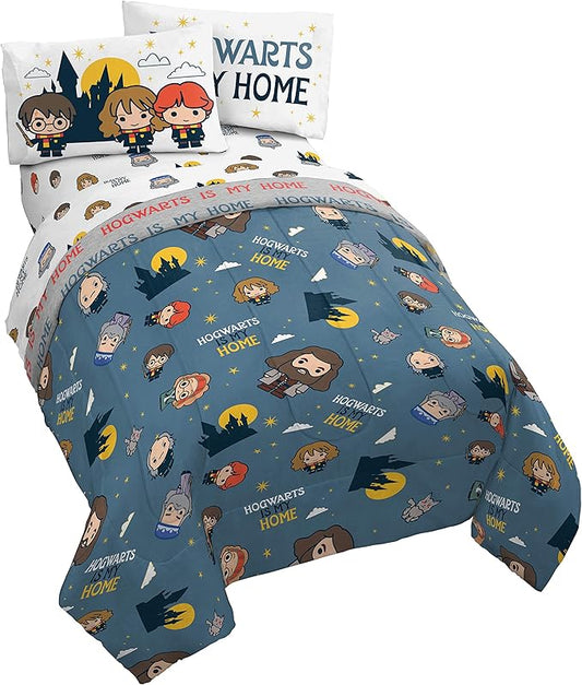 Harry Potter is My Home 5 Piece Full Bed Set - Bedding Features Harry, Ron, Hermoine, Hagrid, and Dumbledore