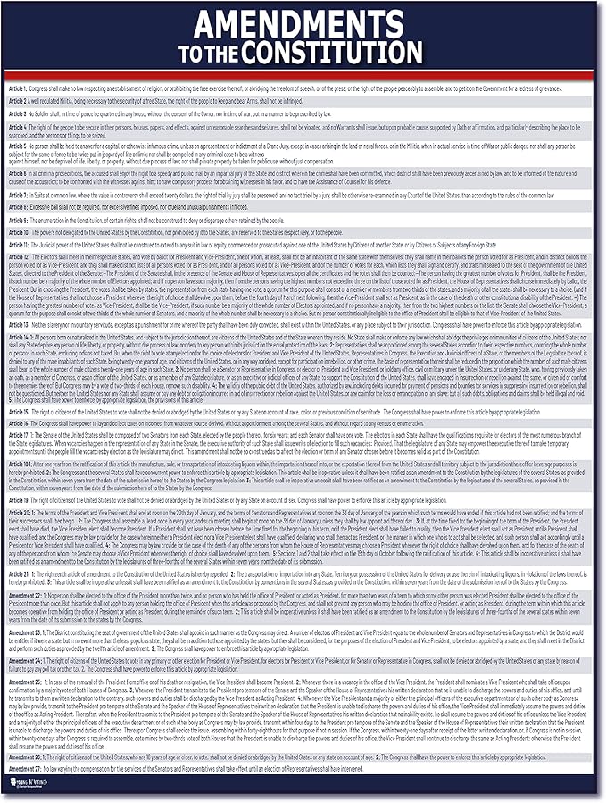American Founding documents Large Laminated 4 Pack: US Constitution, Declaration of Independence, Bill of Rights, Entire Constitution and Amendments New 3.0 Now with Larger Fonts Young N Refined