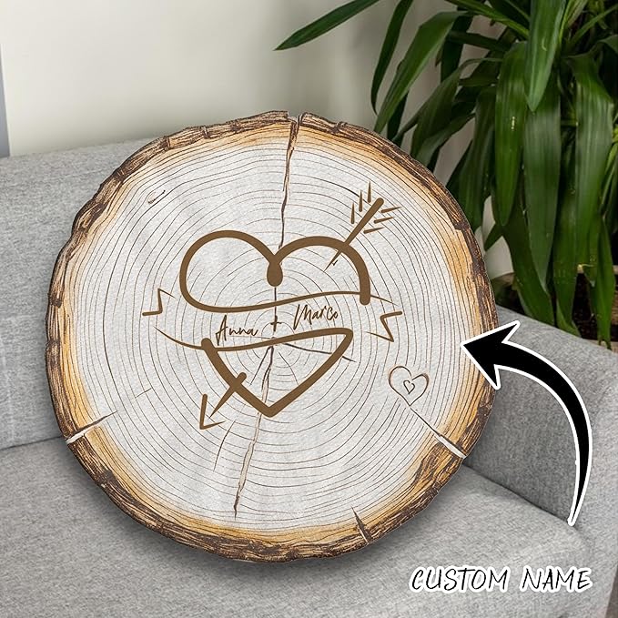 Couple Wood Shaped Ugly Plush Pillow - Love Pillows, Custom Name Decorative Throw Pillow for Room Decor Sofa Chair, Couple Gifts Anniversary Wedding Birthday Gift for Him Her