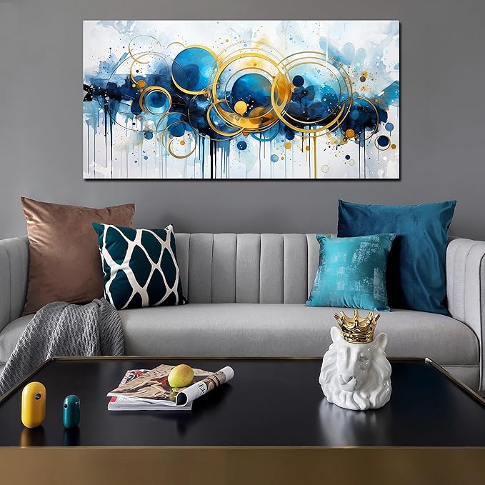 JKWALL77 Big Abstract Canvas Wall Art for Living Room - Blue Modern Wall Decor Ready to Hang Size 29" x 59"