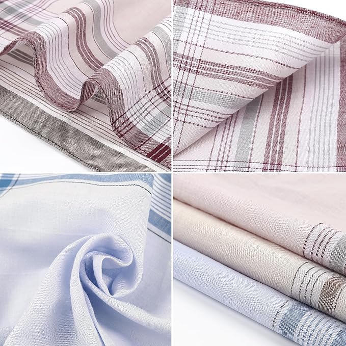 HOULIFE Handkerchiefs for Men, Soft Cotton Mens Handkerchief with Striped Pattern Classic Hankies for Men in Assorted Color