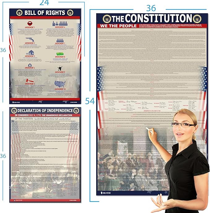 American Founding documents XXL Laminated 3 pack: US Constitution, Declaration of Independence and Bill of Rights Includes the whole constitution and all amendments (36x54) Young N Refined