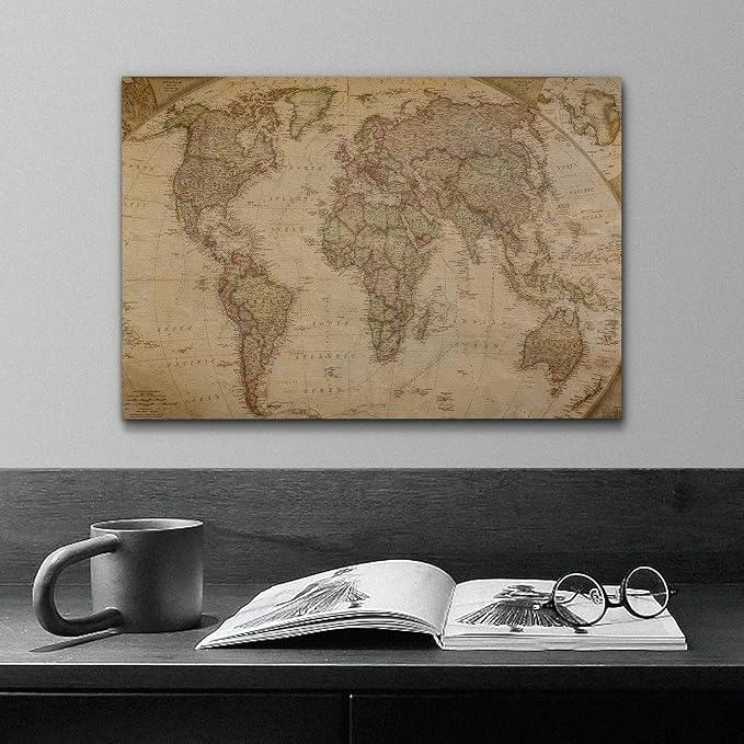 wall26 Canvas Print Wall Art Vintage Antique Globe World Map Educational & School History Modern Art Map of The World Decorative Multicolor Minimalism for Bedroom - 24"x36"