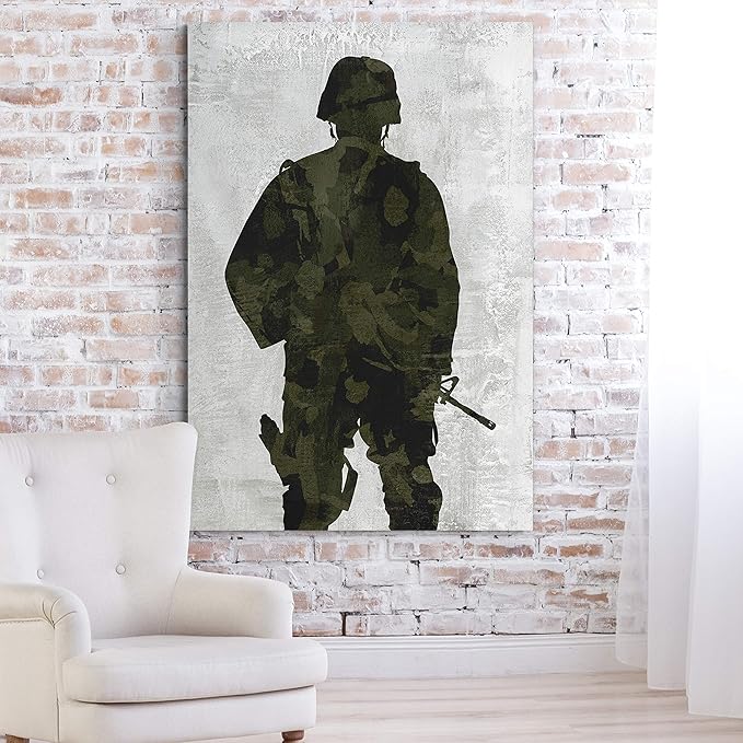 Renditions Gallery Canvas Military Wall Art Modern Paintings & Prints Decorations Fierce American Marine Abstract Green Black Patriotic Artwork for Bedroom Office Kitchen - 30"x40" LT25