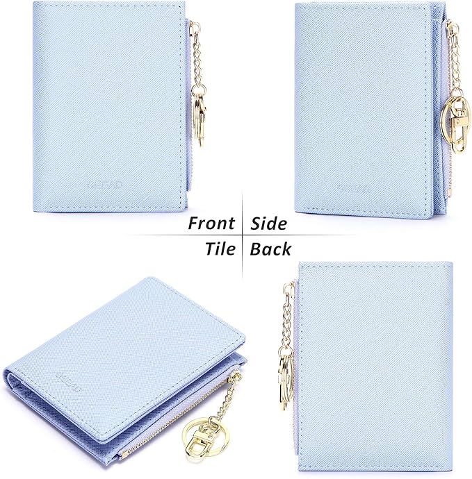 GEEAD Small Wallets for Women Bifold Slim Coin Purse Zipper ID Card Holder PU Leather Blue