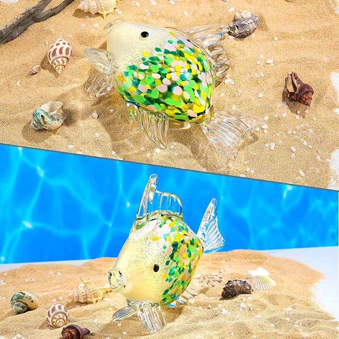 Ornalrist Blown Glass Fish Handmade Statue - Ocean Decor for Living Room, Green Colorful - Gifts for Women, Mom, Friends, Fish Lovers - Home Table Decor