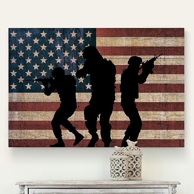 Renditions Gallery Military Canvas Wall Art Home Paintings Artwork American Patriotic Marines Modern Black Veteran Flag Wall Hanging for Bedroom Office Kitchen Prints - 36"x48" LT25