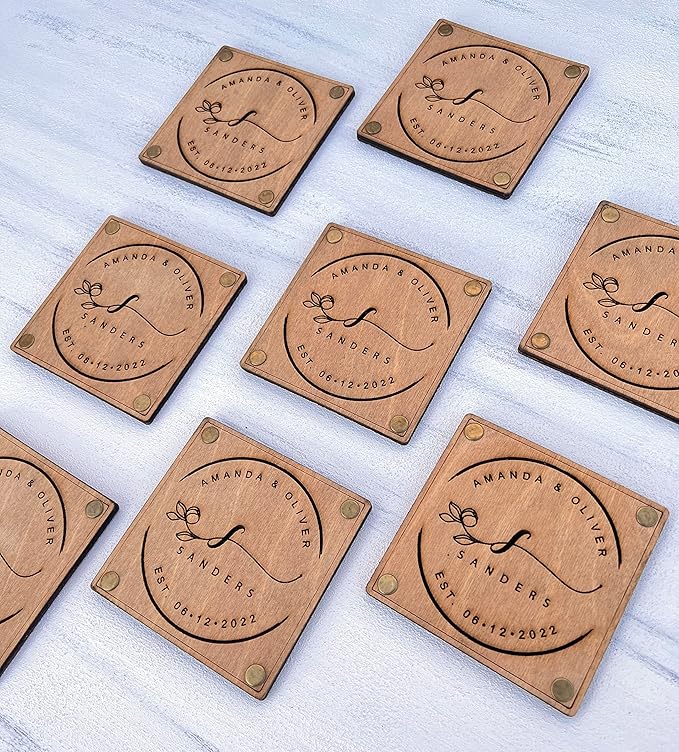 Personalized Wooden Coaster Wedding Favors for Guest in Bulk, Wedding Favor Coasters, Pack of 8 to 250