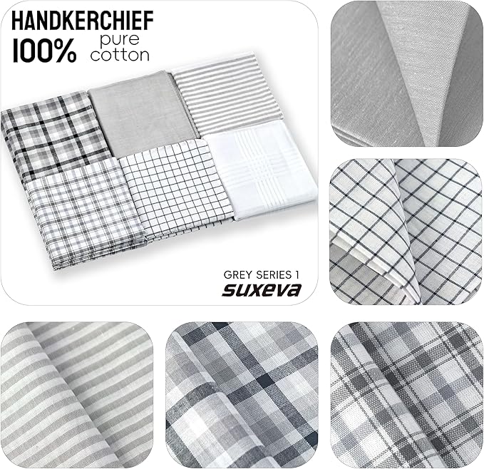 Gifts Cotton Handkerchiefs 100% Soft Cotton 12-Pack White handkerchif and Blue cotton handkerchief for Men and Women