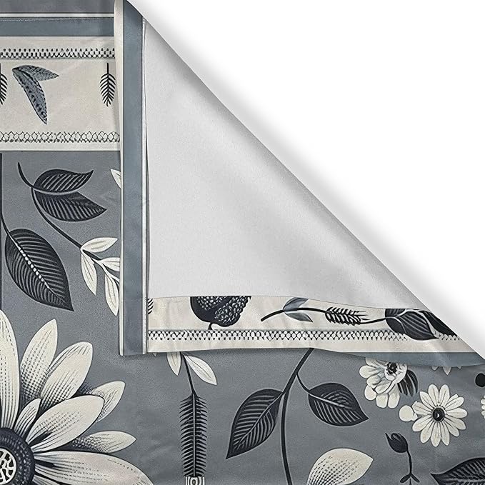 Ambesonne Farmhouse Valance & Tier Curtain 3 pcs Set, Classic Folk Style Barn Flowers Leaves and Roosters in Muted Colors, Window Treatments for Kitchen Room Decor, 55" x 36", Blue Grey and Off White