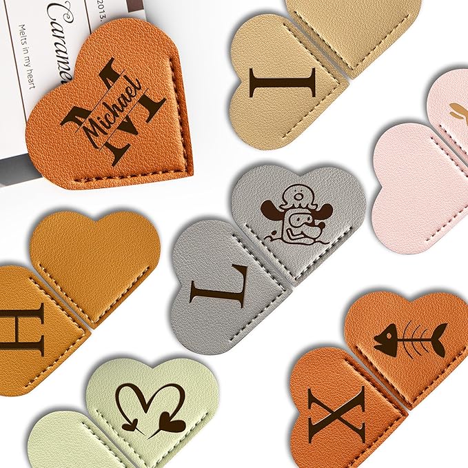 Personalized Leather Heart Bookmark with Name & Initial Engraving, Custom Corner Page Marker for Book Lovers, Teachers, Students, Women Gifts, Handmade Reading Accessories