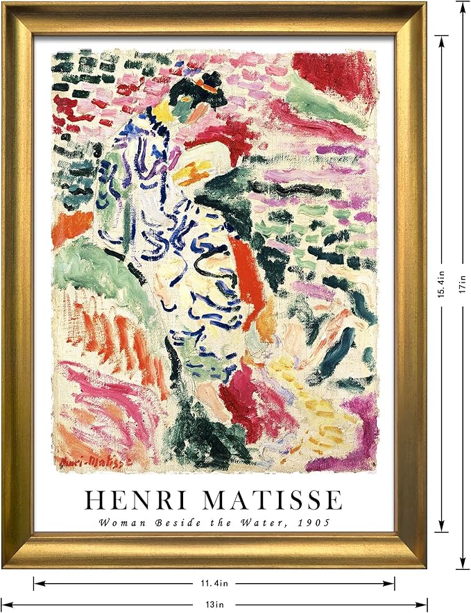 Wieco Art Framed Wall Art Woman Beside the Water 1905 by Henri Mattise Abstract Colorful Art Matisse Posters Canvas Prints for Wall and Home Office Decorations Bronze Gold Frame