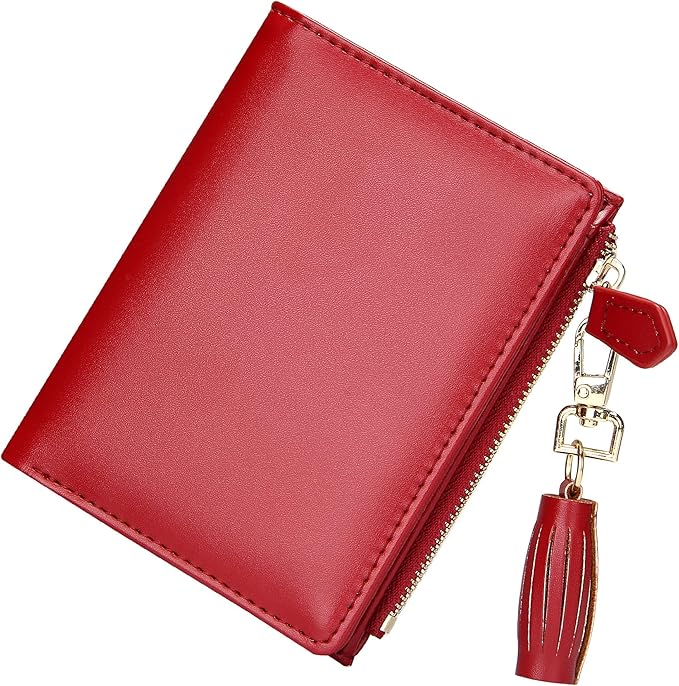 GEEAD Red Small Wallets for Women Bifold Slim Coin Purse Zipper ID Card Holder